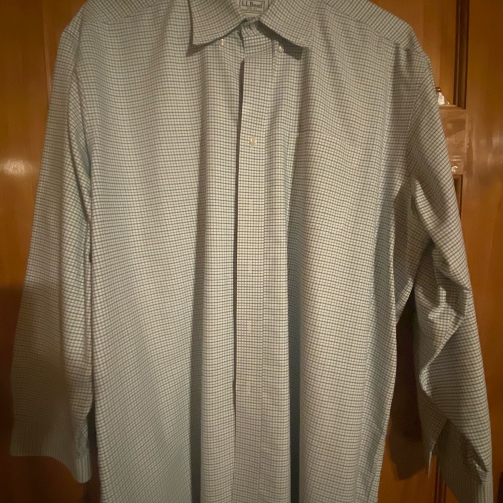 LLBean green blue and white Tattersall button down size 17.5-34